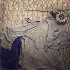 Soft flutter-sleeve tie-neck sweater 💜